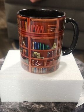 Classic Library Print Coffee Mug - Black Handle
